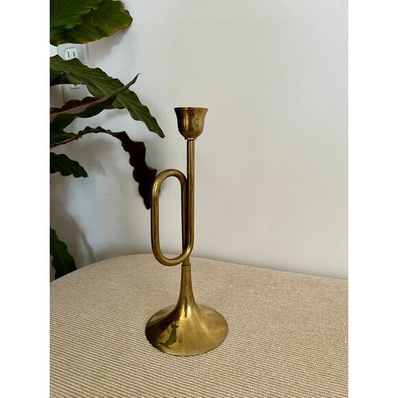 Vintage Trumpet Horn Candlesticks Brass Musical Instruments Metal Bugles Classic - Picture 6 of 10